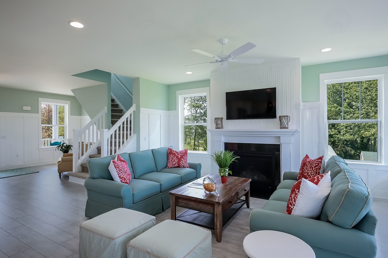 A clean and well maintained living room with very little excess clutter